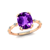 Cushion Cut Amethyst Engagement Ring with Distant Diamond Band