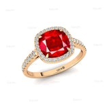 Halo Diamond Engagement Ring with Cushion Cut Ruby