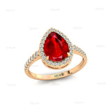 Classic Pear Shaped Ruby Halo Diamond Engagement Ring