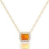 Emerald Cut Citrine Halo Set Diamond Necklace