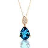 Illussion Set Diamond Pendant with Pear Cut London Blue Topaz