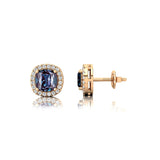 Cushion Cut Alexandrite Halo Diamond Stud Earrings