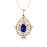 Art Deco Inspired Teardrop Blue Sapphire Diamond Pendant