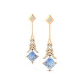 Inverted Princess Cut Moonstone Drop Earrings with Diamonds