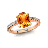 Oval Solitaire Citrine with Accent Diamonds Engagement Ring