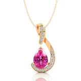 Designer Diamond Loop Pendant with Teardrop Shaped Pink Sapphire