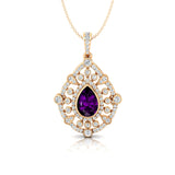 Art Deco Inspired Teardrop Amethyst Diamond Pendant