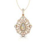 Art Deco Inspired Teardrop Opal Diamond Pendant