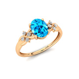 Criss Cross Diamond Ring with Oval Cut Swiss Blue Topaz