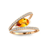 Fashionable V Shaped Diamond Ring with Pear Cut Citrine