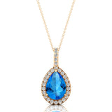 Swiss Blue Topaz Teardrop Pendant with Diamond Halo