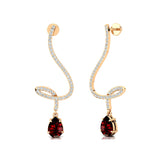 Elegant Spiral Teardrop Garnet Diamond Drop Earrings