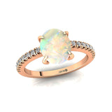 Oval Solitaire Opal with Accent Diamonds Engagement Ring