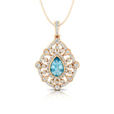 Art Deco Inspired Teardrop Aquamarine Diamond Pendant