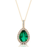 Emerald Teardrop Pendant with Diamond Halo