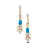 Elongated Cushion Swiss Blue Topaz Bezel Set Diamond Drop Earrings