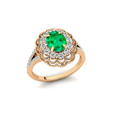 Flower Inspired Cluster Diamond Oval Emerald Engagement Ring