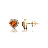 Heart Shaped Citrine Halo Diamond Stud Earrings