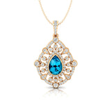 Art Deco Inspired Teardrop Swiss Blue Topaz Diamond Pendant