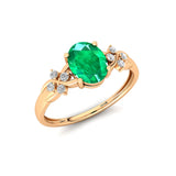 Criss Cross Diamond Ring with Oval Cut Emerald