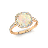 Halo Diamond Engagement Ring with Cushion Cut Opal