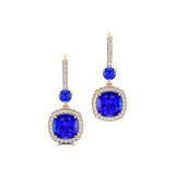 Halo Diamond Cushion Cut Tanzanite Dangle Earrings