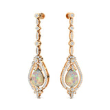 Art Deco Style Pear Shaped Opal Diamond Drop Earrings