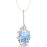 Teardrop Shaped Moonstone Pendant Wrapped with Diamond Loop