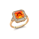 Vintage Style Square Cut Citrine Diamond Ring