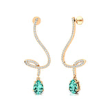 Elegant Spiral Teardrop Paraiba Tourmaline Diamond Drop Earrings