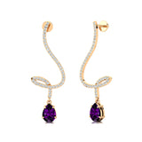 Elegant Spiral Teardrop Amethyst Diamond Drop Earrings