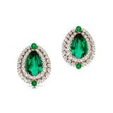 Double Halo Cluster Diamonds Teardrop Emerald Stud Earrings