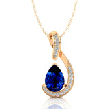 Designer Diamond Loop Pendant with Teardrop Shaped Blue Sapphire