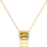 Emerald Cut Yellow Sapphire Halo Set Diamond Necklace