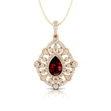 Art Deco Inspired Teardrop Garnet Diamond Pendant