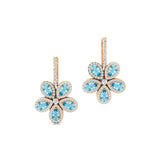 Pear Shaped Aquamarine Flower Diamond Leverback Earrings