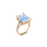 Emerald Cut Moonstone Split Shank Engagement Ring with Diamonds