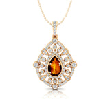 Art Deco Inspired Teardrop Citrine Diamond Pendant