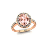 Oval Solitaire Morganite Halo Diamond Engagement Ring