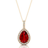 Ruby Teardrop Pendant with Diamond Halo