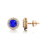 Round Solitaire Tanzanite Halo Diamond Stud Earrings