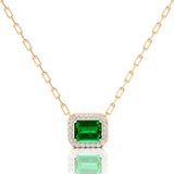 Emerald Cut Emerald Halo Set Diamond Necklace