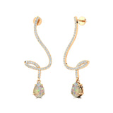 Elegant Spiral Teardrop Opal Diamond Drop Earrings