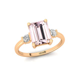 Emerald Cut Morganite and Diamond Three Stone Ring