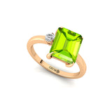 Emerald Shaped Peridot with 3mm Accent Solitaire Engagement Ring