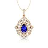 Art Deco Inspired Teardrop Tanzanite Diamond Pendant