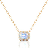 Emerald Cut Moonstone Halo Set Diamond Necklace