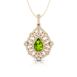 Art Deco Inspired Teardrop Peridot Diamond Pendant