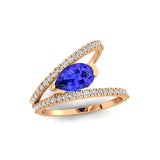 Fashionable V Shaped Diamond Ring with Pear Cut Tanzanite