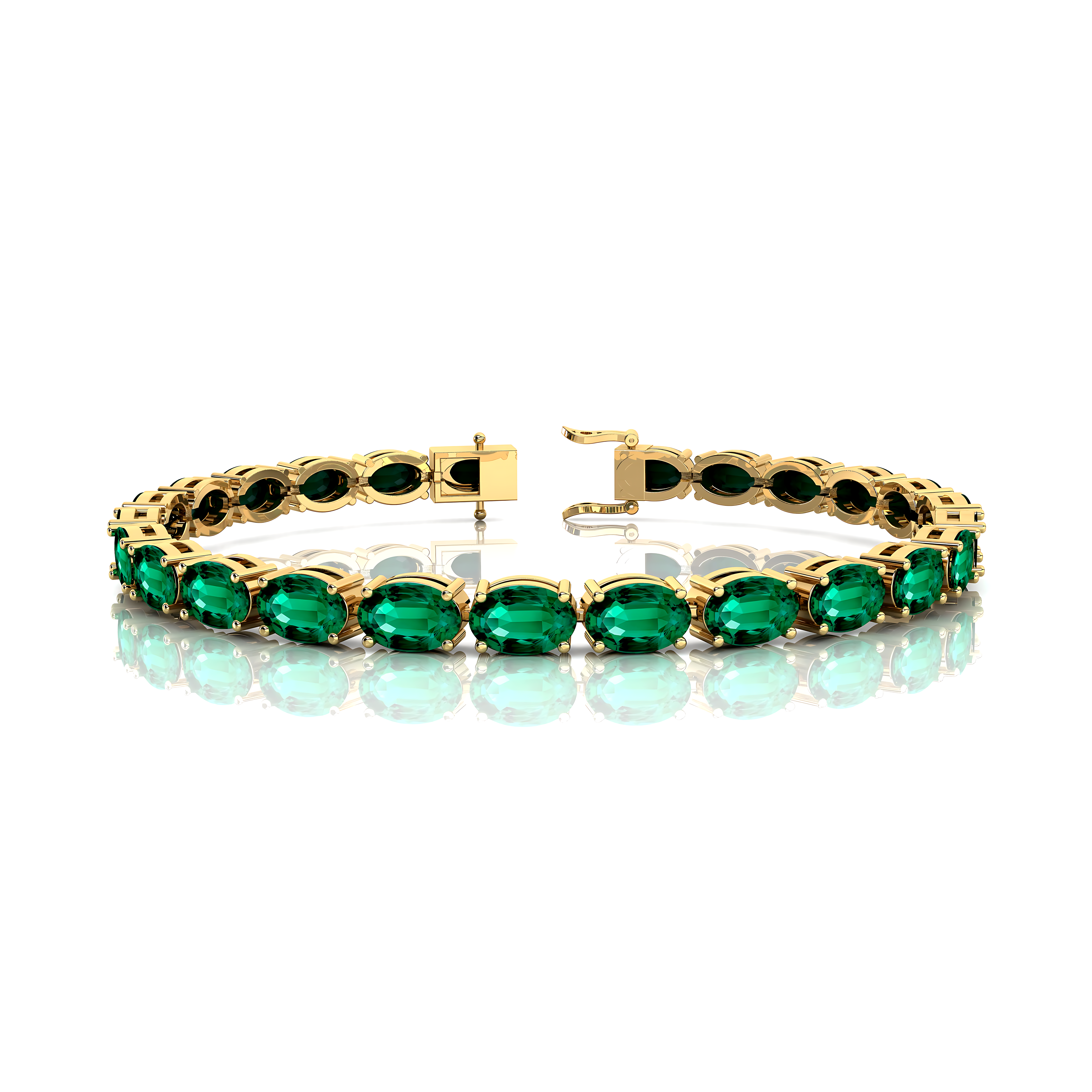 Oval Emerald Gold Tennis Bracelet - 14k 18k Solid Yellow Gold Green Gemstone Fine Bridal Wedding Jewelry Anniversary Gift For Women - GeumJewels